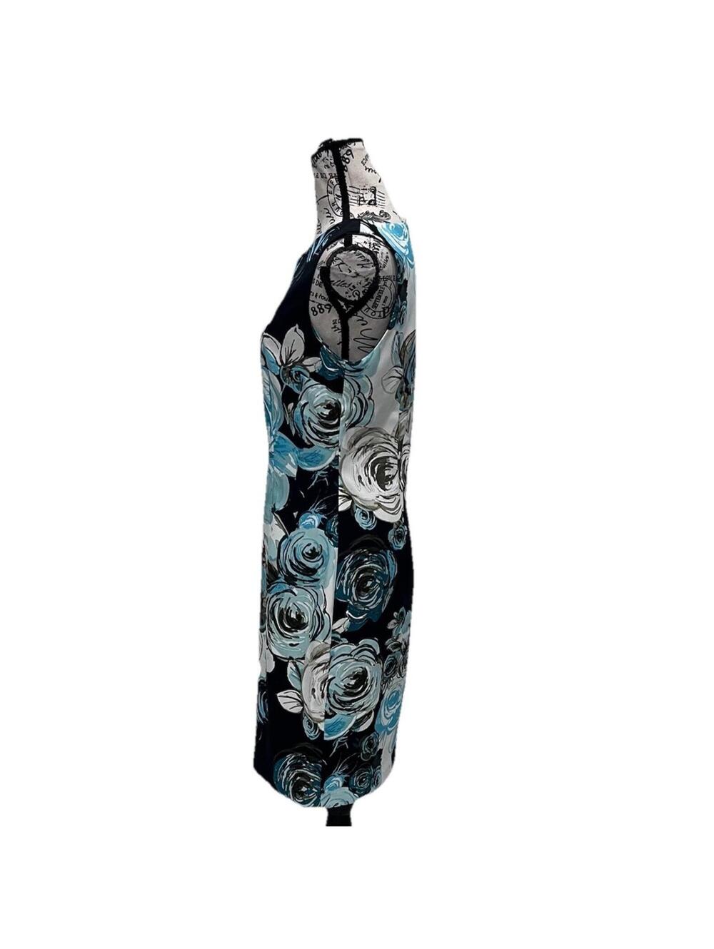 Vintage Connected Apparel Blue Floral Sheath Dress Size 8 Sleeveless Career - Picture 4 of 9